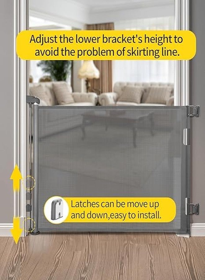ONTRIP Baby Gate, Extra Wide Safety Kids or Pets Gate Retractable 33” Tall, Extends to 55” Wide, Mesh Safety Dog Gate for Stairs, Indoor, Outdoor, Doorways, Hallways Grey - Image 3